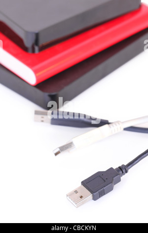 Hard disks, closeup on white background Stock Photo