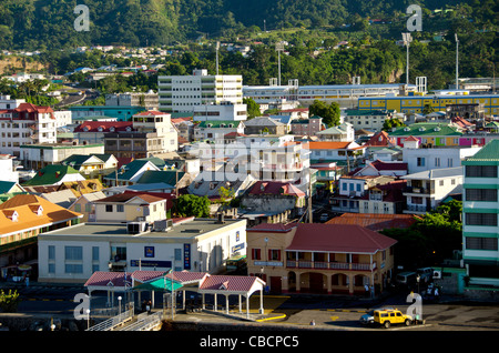 Roseau Dominica city overview above Eastern Caribbean cruise port Stock Photo