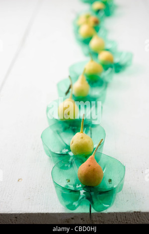 Ya li pears lined up on table Stock Photo