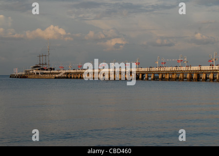 The beautiful 512 metres long wooden pier of the Baltic Sea resort Sopot in Pomerania near Gdansk Stock Photo