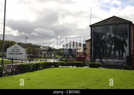 Murals in Free Derry in Londonderry in Northern Ireland. Stock Photo