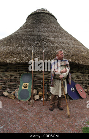 Celtic characters at the reconstruction of the Iron age dwelling at the Navan centre and fort near Armagh  in Northern Ireland. Stock Photo