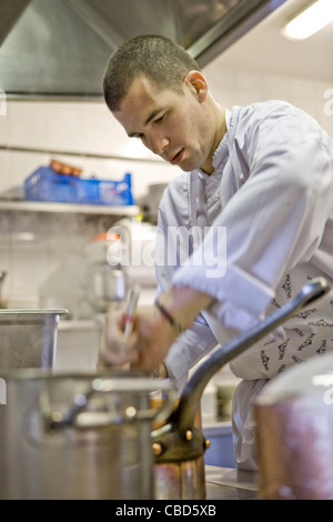Chef working in commercial kitchen Stock Photo