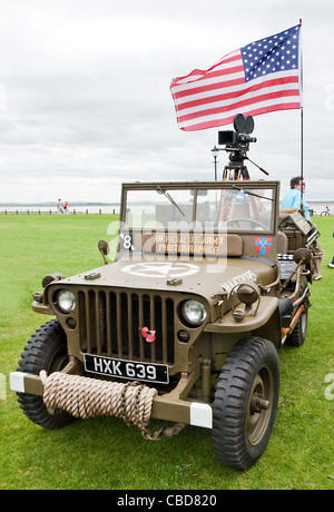 Jeep restored as the one used by famed Hollywood director George Stevens when he filmed the Allied Armies drive to Berlin in WW2 Stock Photo