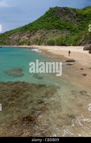 Golden sands and turquoise waters at Rendezvous Bay, Montserrat Stock Photo