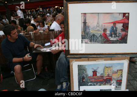 street scene montmartre quarter in paris france Stock Photo