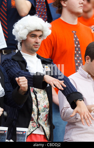 A male Virginia Cavaliers fan dressed as Thomas Jefferson in the stands before the game against the Virginia Tech Hokies at Scott Stadium, Charlottesville, Virginia, United States of America Stock Photo