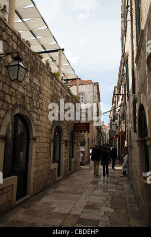 NARROW STREET VIEW IN OLD CITY OLD TOWN DUBROVNIK CROATIA 08 October 2011 Stock Photo