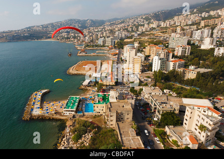 Paramotor, powered paraglider,Aerial, Jounieh, Beirut, Lebanon Stock Photo