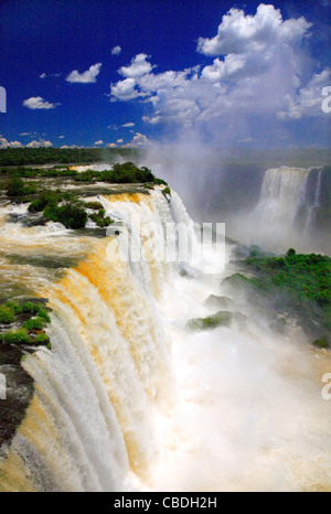 Iguazu falls, along Iguazu river. Placed in the border of Argentina, and Brasil. Stock Photo