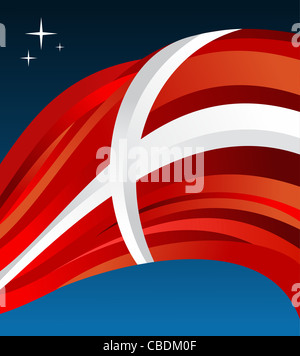 Denmark flag illustration fluttering on blue background. Vector file available. Stock Photo