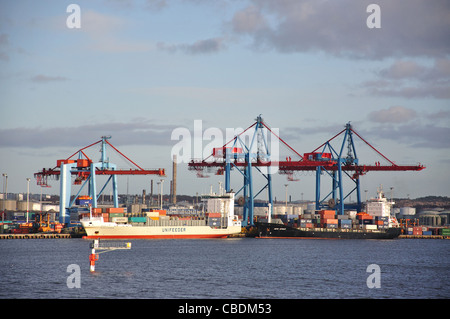 Container ships in container terminal, Port of Göteborg, Gothenburg, Västergötland & Bohuslän Province, Kingdom of Sweden Stock Photo