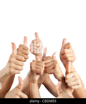 many different hands with thumbs up isolated on white Stock Photo