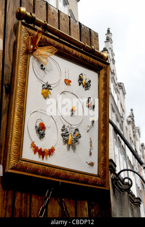 Jewellery made from Baltic Sea amber on sale in the old town of Gdansk, Pomerania, Poland Stock Photo