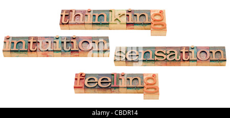thinking, feeling, intuition and sensation - four classic personality types introduced by Carl Jung Stock Photo