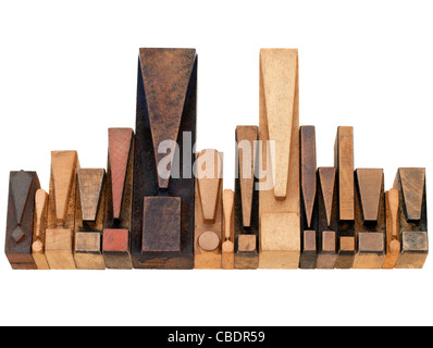 warning or alert concept - a row of exclamation points - vintage wood letterpress printing blocks Stock Photo