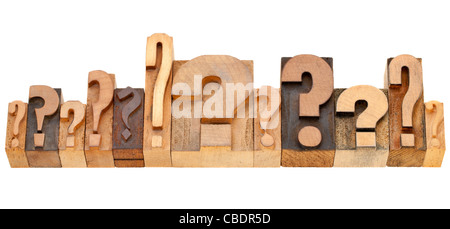 decision making concept - a row of question marks - vintage wood letterpress printing blocks Stock Photo
