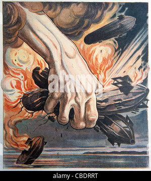 Zeppelins Used in German Air Raids. First World War Propaganda. War Edition of French Satirical Magazine, 'Le Rire', March 1915 Stock Photo