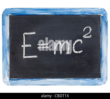 physics education concept - Einstein equation on a small slate blackboard Stock Photo