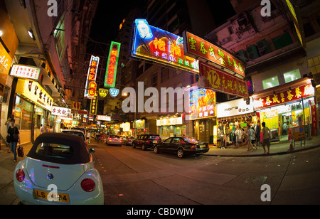 Neon Lights, Mong Kok Street Scene, Kowloon at Night. Stock Photo