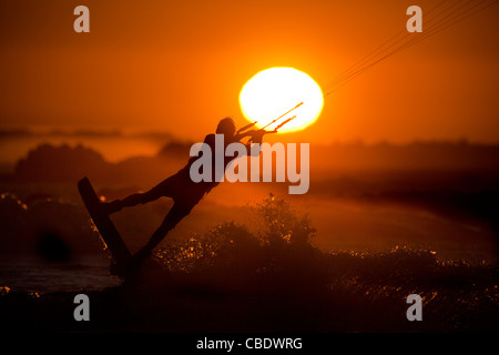 Kiteboarding at Sunset in Cape Town, South Africa Stock Photo
