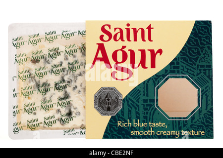 Box pack of Saint Agur rich blue smooth creamy soft cheese Stock Photo