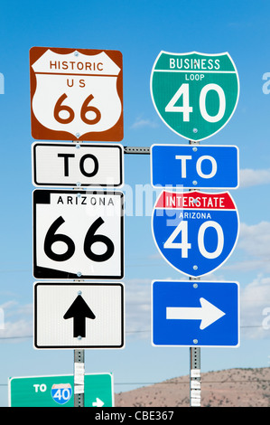 Historic Route 66 traffic Sign National Highway Arizona American  interstate 40 Stock Photo