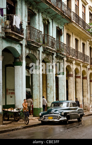 Old American car parked in Havana Vieja Havana Cuba Stock Photo