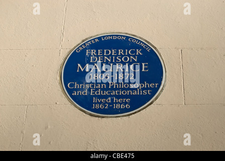 greater london council blue plaque marking a home of christian philosopher and educationalist frederick denison maurice