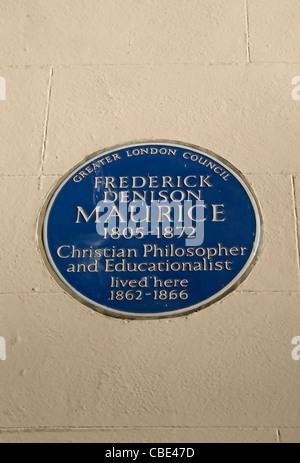 greater london council blue plaque marking a home of christian philosopher and educationalist frederick denison maurice