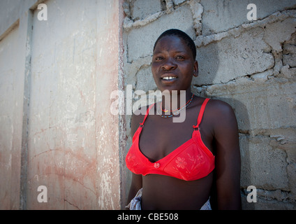 Woman In Red Bra, Village Of Iona, Angola Stock Photo - Alamy