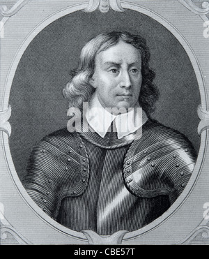 Portrait of Oliver Cromwell (1599-1658) English Soldier and Statesman. Portrait Dressed in Body Armour or Body Armor. c19th Engraving.or Vintage Illustration Stock Photo