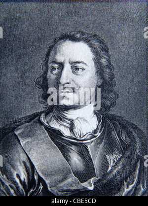 Portrait of Peter the Great or Peter I (1672-1725) Tsar or Tzar of Russia (1682-1725) Vintage Illustration or Engraving Stock Photo