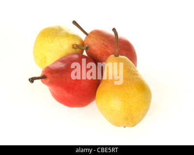 Selection Of Red And Yellow Fresh Ripe Pears Fruit Isolated Against A White Background With A Clipping Path And No People Stock Photo