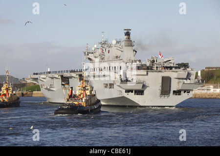 HMS Ocean returns to her home port of Devonport in Plymouth, Devon, UK. Stock Photo