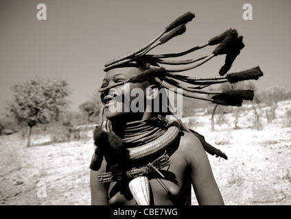 Himba Girl Called Manginete, Dancing, Village Of Hoba Haru, Angola Stock Photo