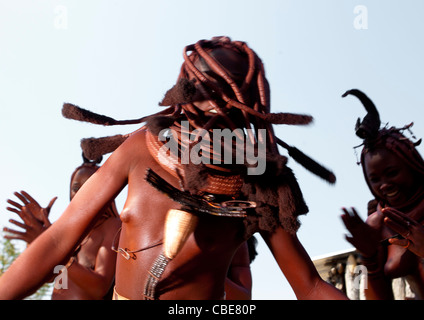 Himba Girl Called Manginete Dancing, Village Of Hoba Haru, Angola Stock Photo