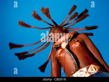 Himba Girl Called Manginete Dancing, Village Of Hoba Haru, Angola Stock Photo