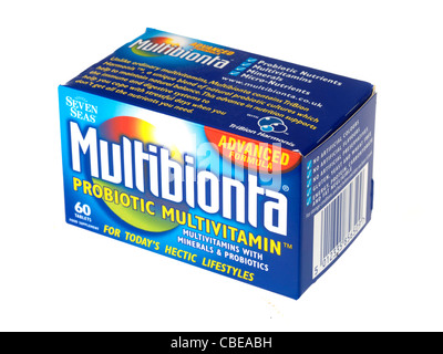 Box Of Branded Multibionta Over The Counter Multivitamin Tablets Isolated White Background With No People And A Clipping Path Stock Photo