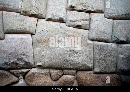 Famous stone with twelve angles within the Palace of Inca Roca wall in Cusco, Peru Stock Photo