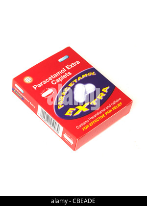 Box Or Carton Of 500mg Paracetamol Pain Relief Tablets Or Capsules, Available Over The Counter, Isolated On White With No People Stock Photo