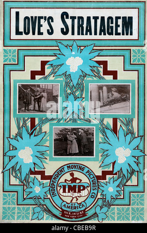 Love's Stratagem - Motion picture poster for 'Love's Stratagem' showing three scenes from the movie set against an art nouveau design. Stock Photo