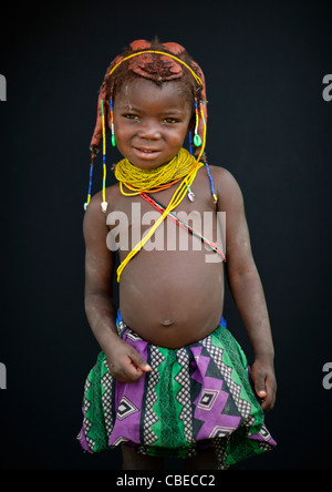 Mwila Young Girl With Beaded Ornaments, Chibia Area, Angola Stock Photo