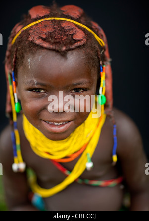 Mwila Young Girl With Beaded Ornaments, Chibia Area, Angola Stock Photo