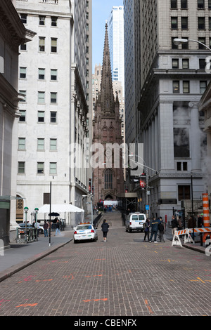 Trinity Church at the end of Wall Street after the area was cleared in anticipation of protests in New York City. Stock Photo