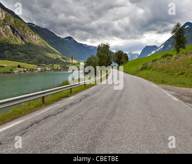 Road in summertime, Olden, Norway Stock Photo
