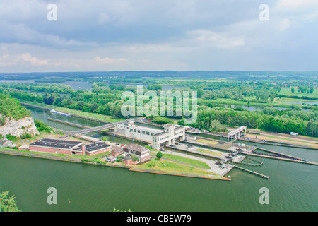 Belgium. A canal lock at the Albert canal, viewed from Fort Eben Emael Stock Photo