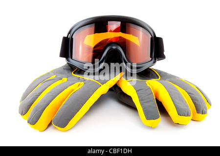 ski goggles and gloves isolated on white background Stock Photo