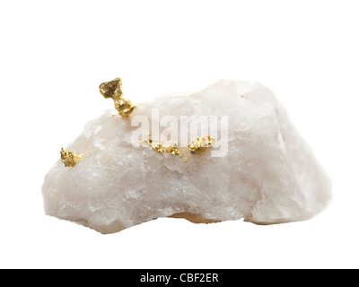 Crystalline gold (Au) specimen on quartz matrix Stock Photo