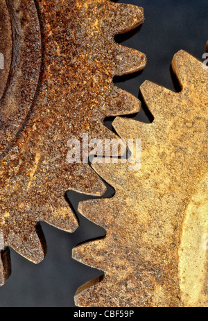 Rusty spur gears meshed. Stock Photo